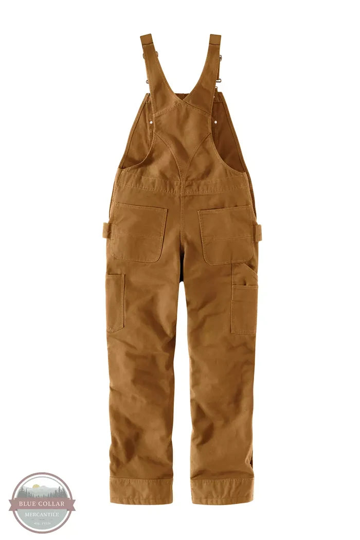 Carhartt 104049-BRN Relaxed Fit Washed Duck Insulated Bib Overalls in Carhartt Brown Back View