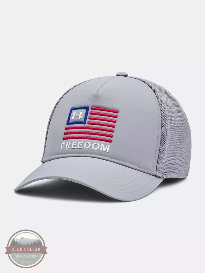 Under Armour 1351640 Freedom Trucker Cap Steel/Red Profile View