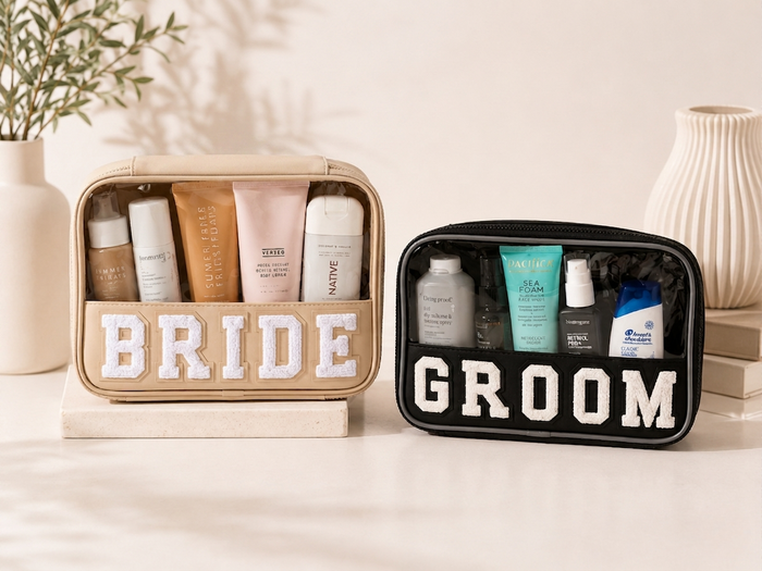 Bride (Cream/Tan) Oversized Cosmetic Bag