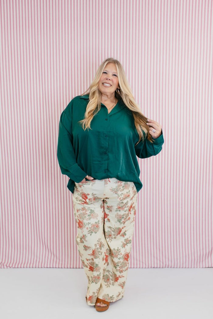 Classic Kathryn Button Up Top in Forest Green - Reg & Curvy - Macoma Boutique120 Long Sleeve