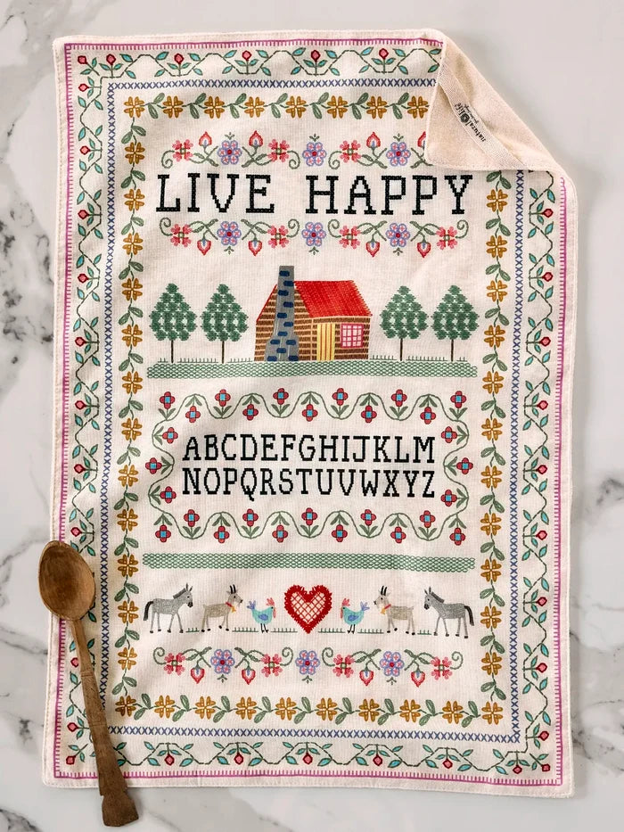 Cotton Dish Towel - Live Happy Sampler-view 3