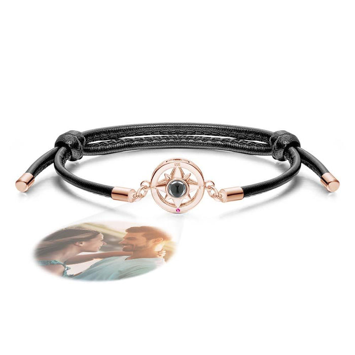 Custom Projection Bracelet Compass for Men - Black rope with compass pendant, a stylish and practical gift.