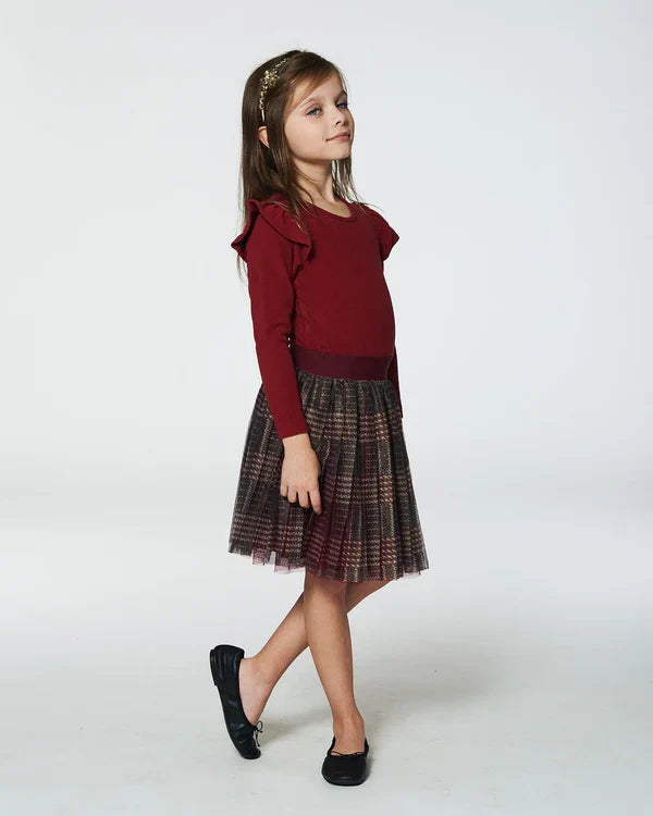 Deux Par Deux Long Sleeve Dress - Glittering Jester Red Plaid