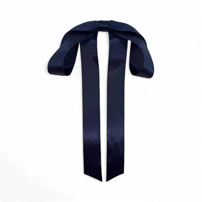 Draped Satin Navy Long Tail Bow