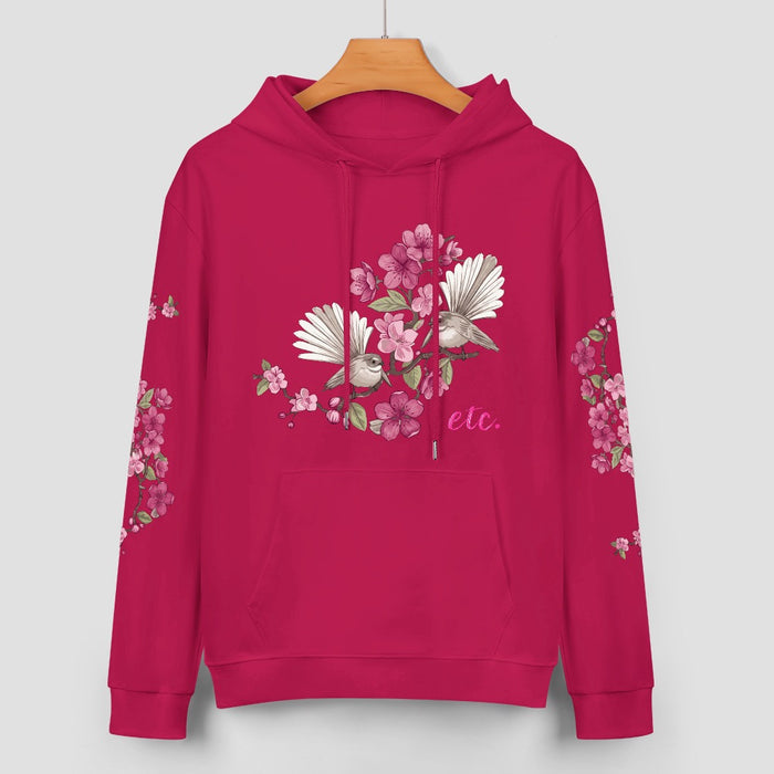 ETC Floral Fantail Deep Pink Cotton Hoodie