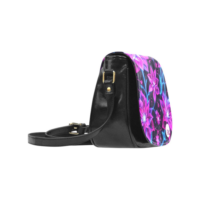 ETC Floral Neon PU Leather Saddle Bag