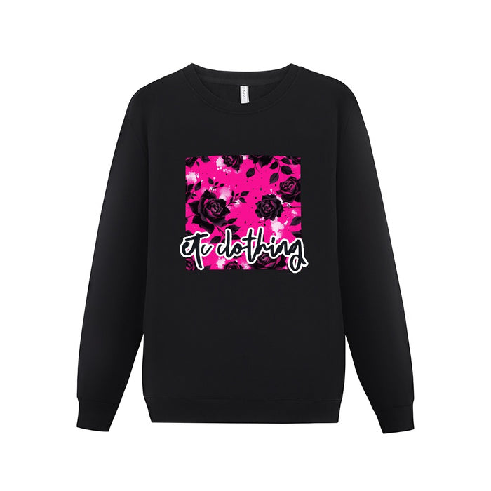 ETC Hot Pink Floral Noir Cotton Fleece Crew