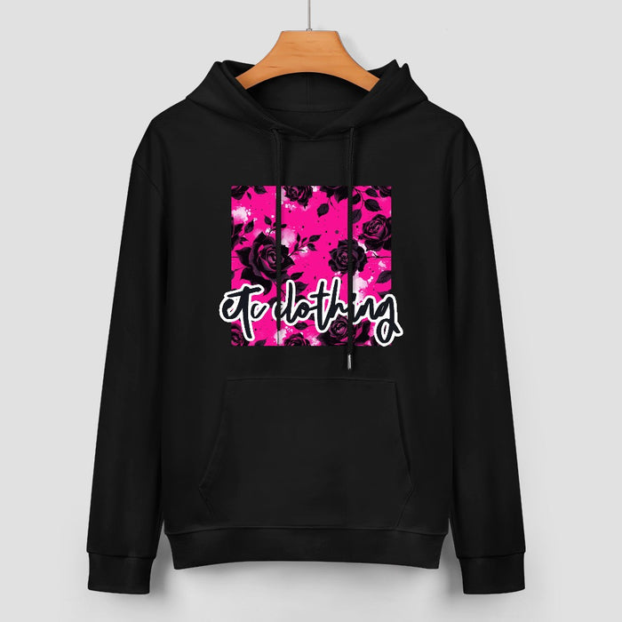 ETC Hot Pink Floral Noir Cotton Hoodie