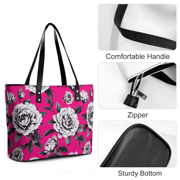 ETC Hot Pink Monochrome Floral Leather Tote