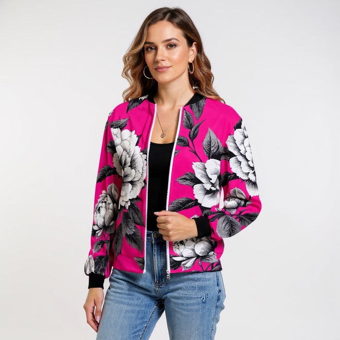 ETC Hot Pink Monochrome Floral Zipper Jacket
