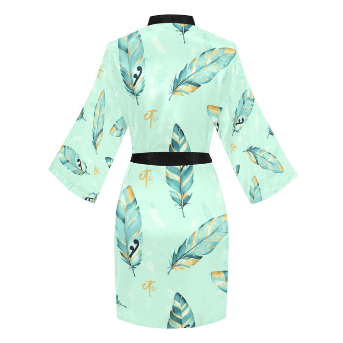 ETC Mint Feathers Long Sleeve Kimono Robe