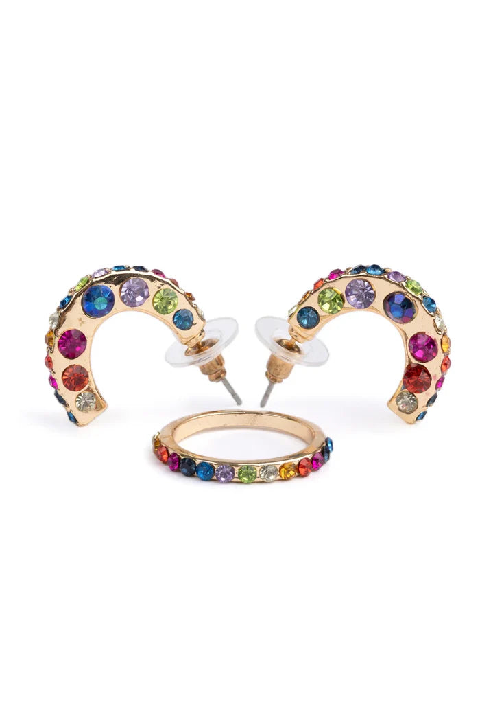 Great Pretenders Boutique Chic Rockin Rhinestone Studded Earrings/Ring Set