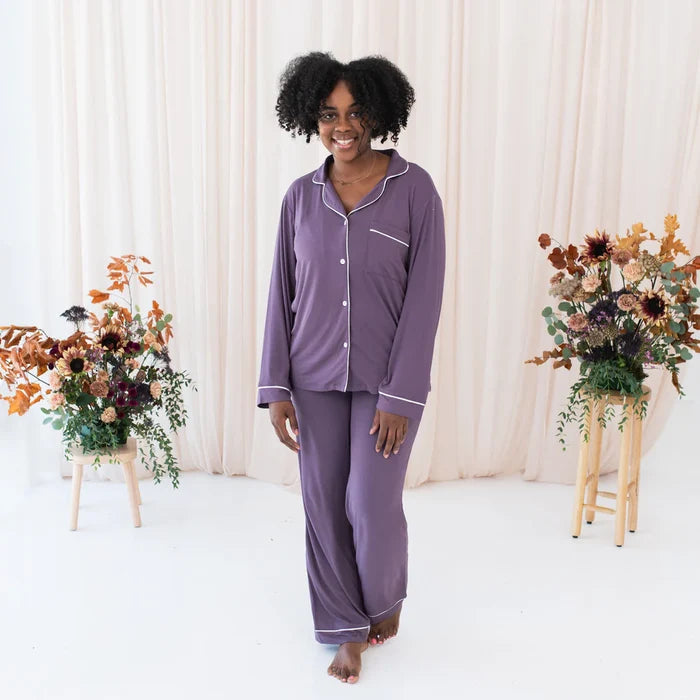 Kyte Baby Women's Long Sleeve Pajama Set - Currant with Cloud Trim