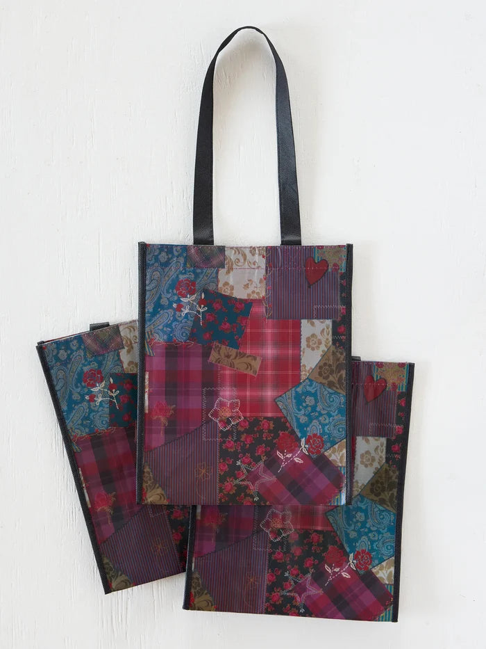 Large Happy Bag, Set of 3 - Aspen Patchwork Burgundy-view 2