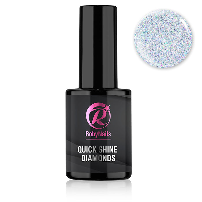 RobyNails Quick Shine Diamonds – Ultra-glossy, long-lasting top coat with a diamond shine finish for professional manicures.