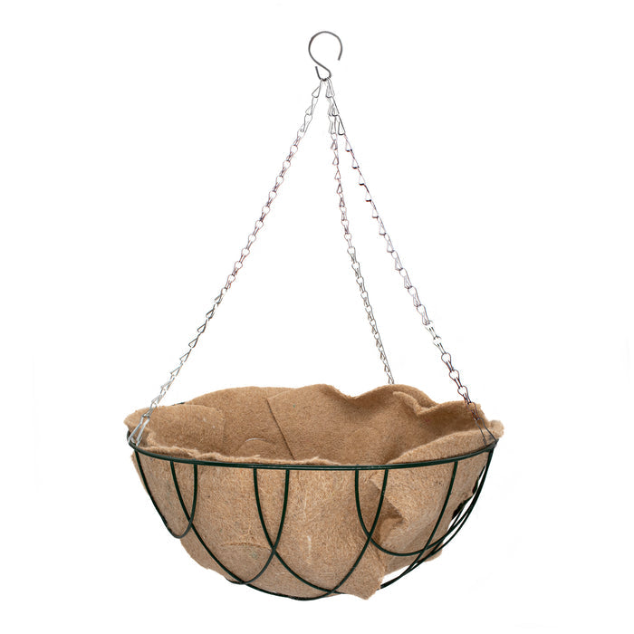 large metal hanging basket with jute liner