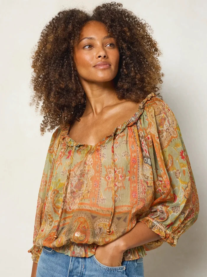 Ruffle Trim Blouse - Gypsy Scarf Multi-view 5