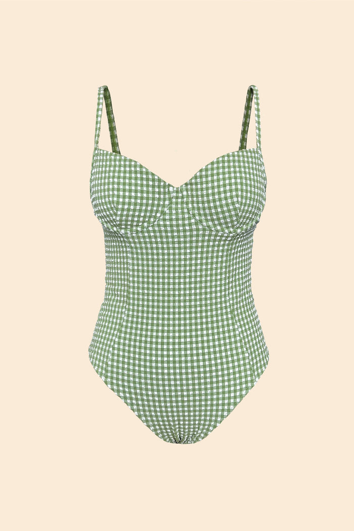 Solara one-piece in textured green gingham
