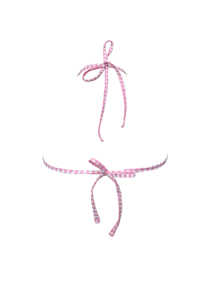 Soleil pink gingham self-tie bikini top