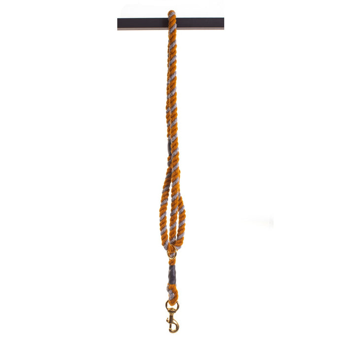 Eco-friendly, sustainable rope dog lead in a mustard and silver colour.