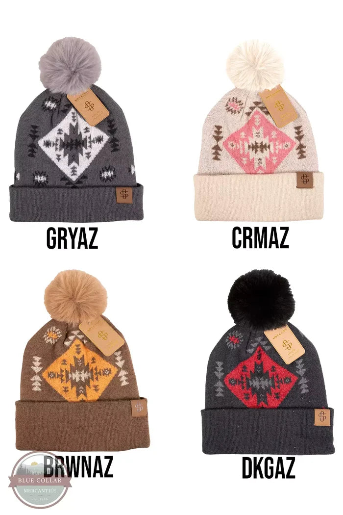 Simply Southern 0223-SIMPLY-BEANIE Pom Beanie with Aztec Print All View