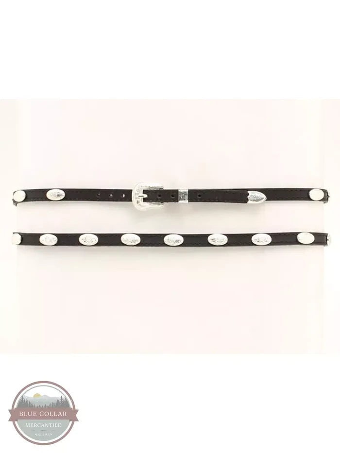 M & F 0237401 3/8 Genuine Black Leather Hatband with Silver Conchos Front View