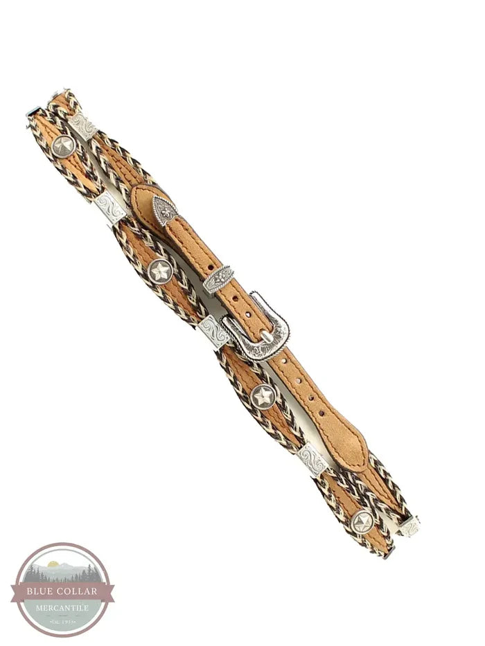 M & F 0243402 Genuine Leather Scalloped Hatband with Silver Star Conchos in Brown