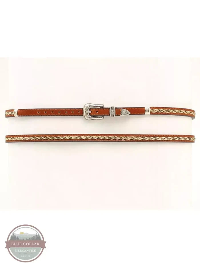 M & F 0274802 3/8 Genuine Brown Leather Hatband with Braided Horsehair Front View
