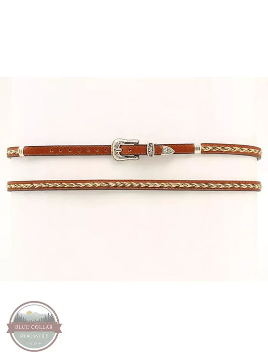 M & F 0274802 3/8 Genuine Brown Leather Hatband with Braided Horsehair Front View