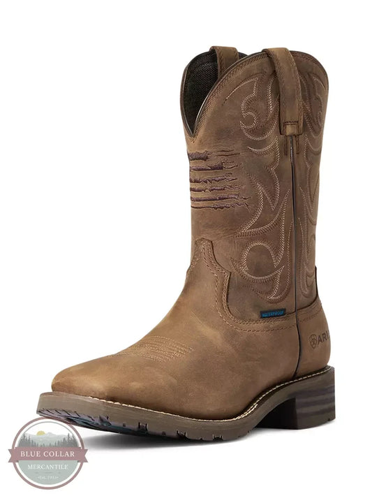 Ariat 10038354 Hybrid Patriot Waterproof Western Boot in Distressed Brown Profile View