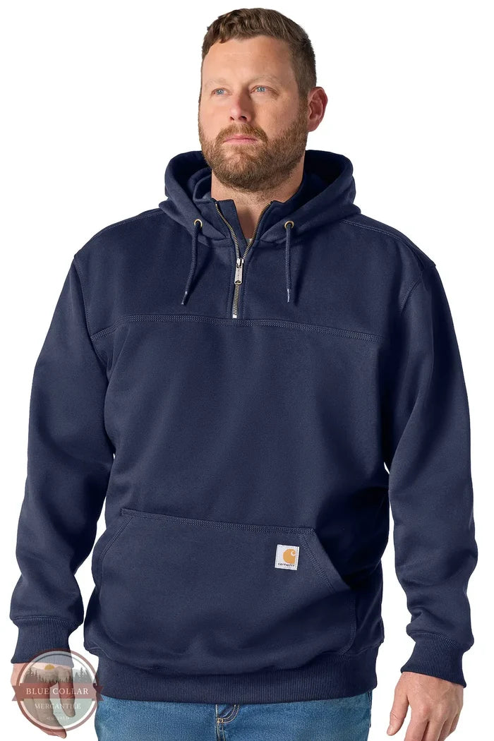 Carhartt 100617-472 Paxton Loose Fit Quarter Zip Hoodie with Rain Defender shown in New Navy