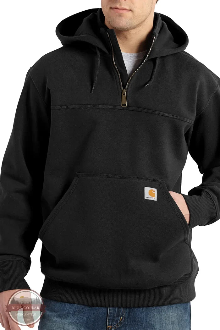 Carhartt 100617-001 Paxton Loose Fit Quarter Zip Hoodie with Rain Defender shown in Black