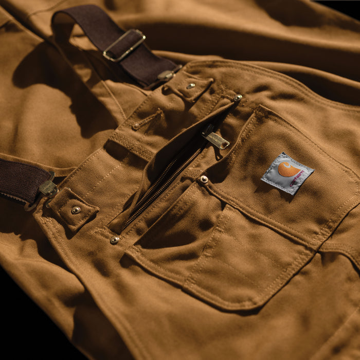 Carhartt 102776-211&nbsp;Relaxed Fit Duck Bib Overall in Carhartt Brown close up of front pockets