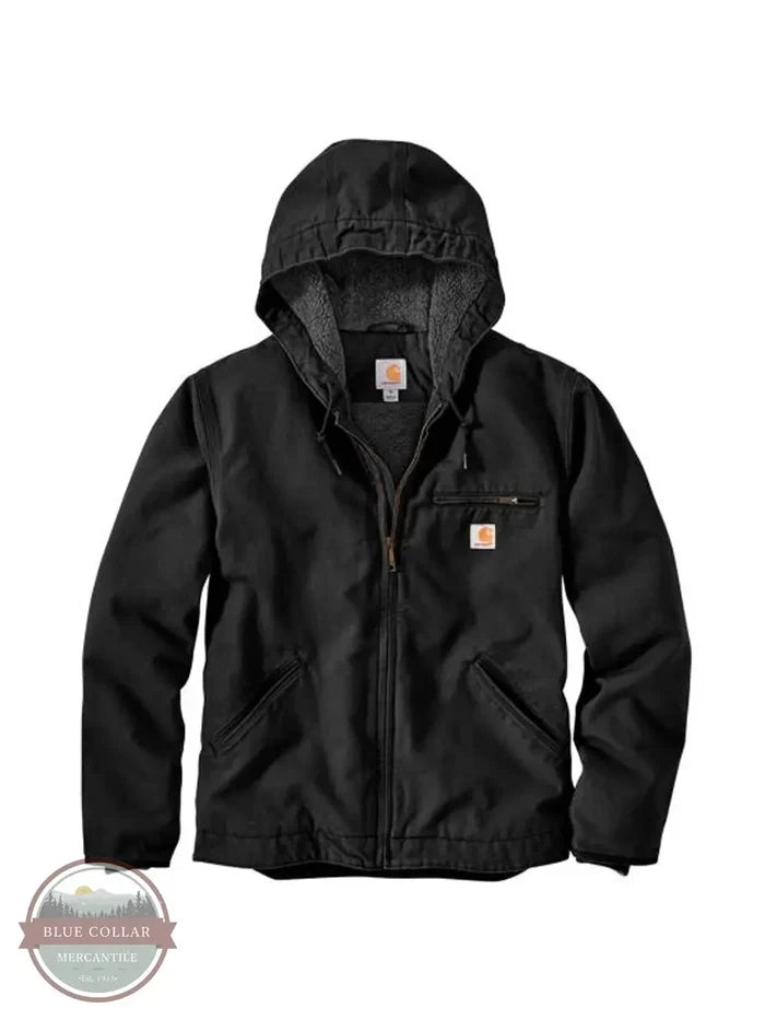 Carhartt 104392 Relaxed Fit Washed Duck Sherpa-Lined Jacket in BLK, front