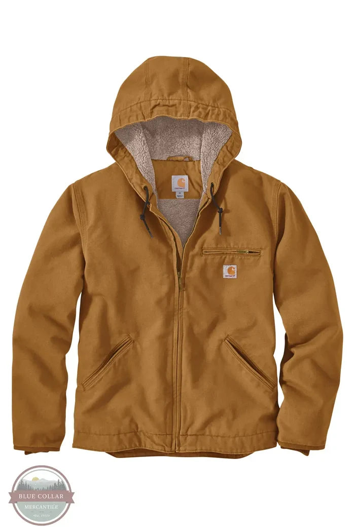 Carhartt 104392 Relaxed Fit Washed Duck Sherpa-Lined Jacket in BRN, front
