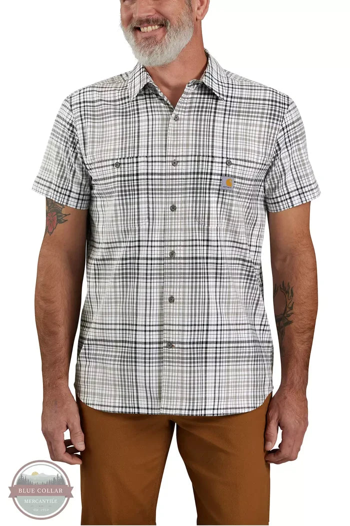 Carhartt 106139 Rugged Flex Relaxed Fit Lightweight Short Sleeve Plaid Shirt Asphalt Front View