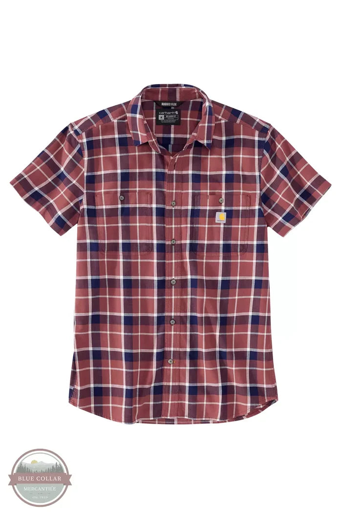Carhartt 106139 Rugged Flex Relaxed Fit Lightweight Short Sleeve Plaid Shirt Apple Butter Front View