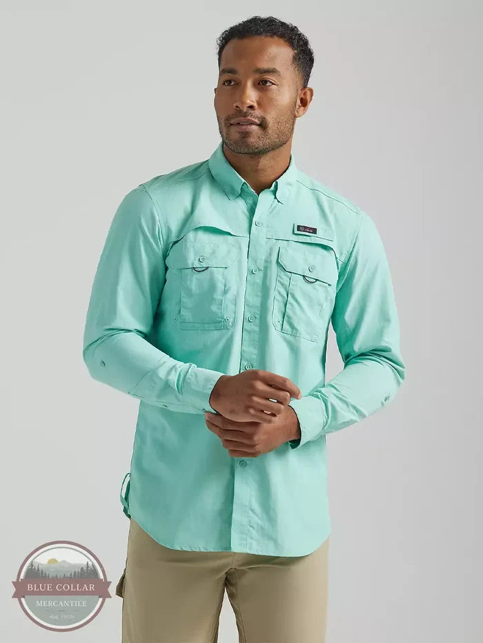 Wrangler 112331259 ATG Angler Long Sleeve Shirt in Ocean Front View