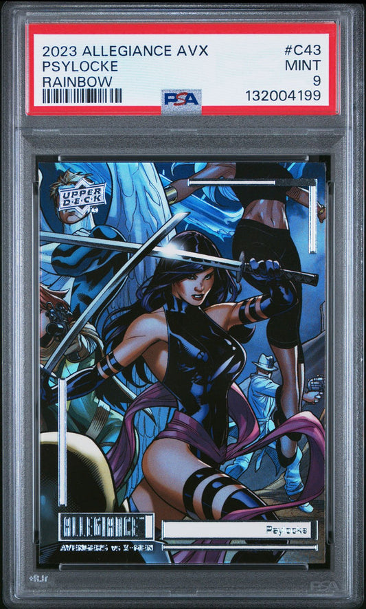 2023 Upper Deck Marvel Allegiance Avengers vs X-Men Card C43 Psylocke Rainbow PSA 9