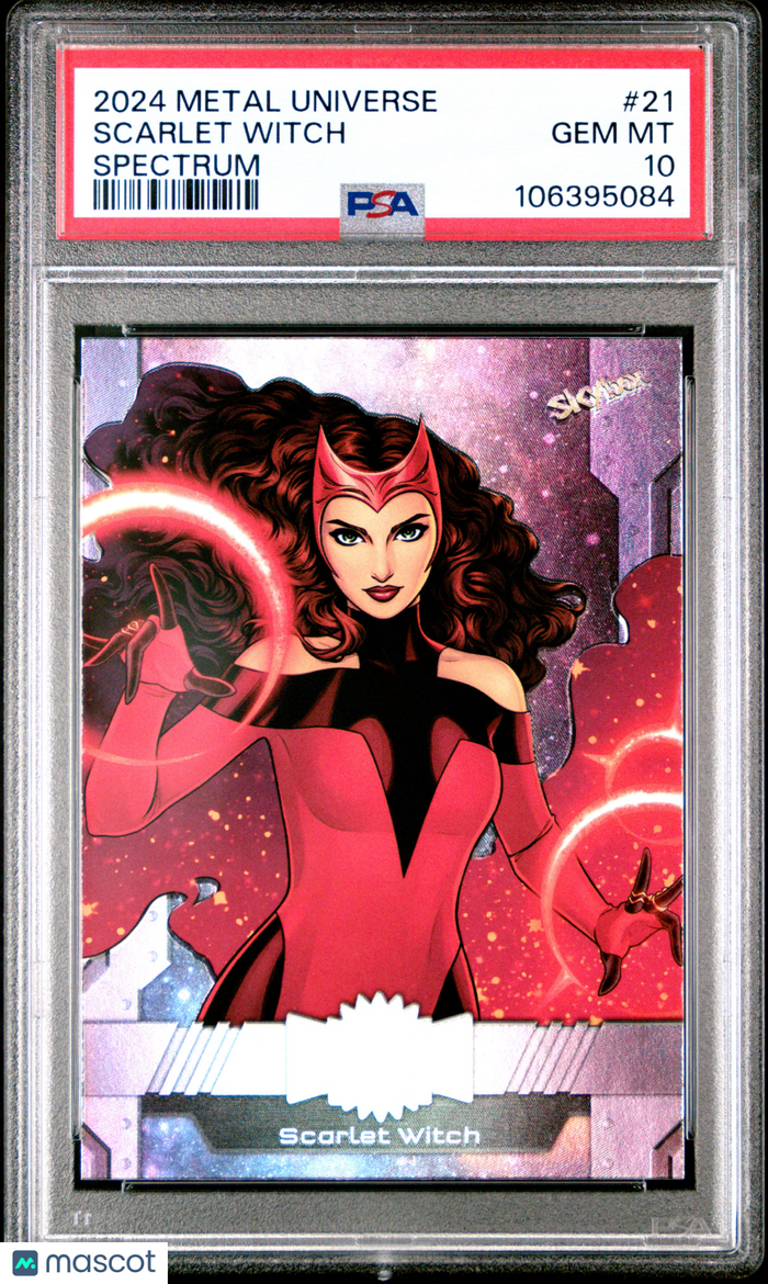 2024 UD Marvel Metal Universe Avengers Card 21 Scarlet Witch Spectrum FX PSA 10