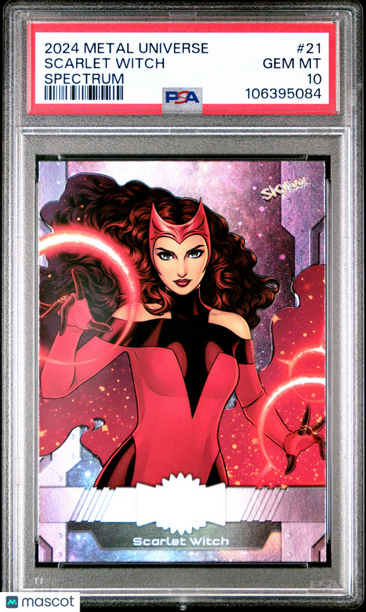 2024 UD Marvel Metal Universe Avengers Card 21 Scarlet Witch Spectrum FX PSA 10