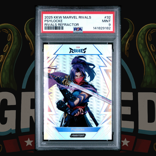 2025 Kakawow Phantom Marvel Rivals Card 32 Psylocke Silver Refractor PSA 9