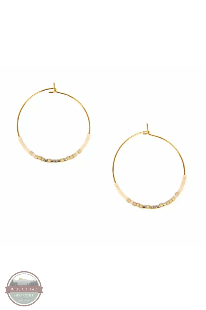 Joy Susan 341/04 Endless Hoop with Beads Earrings Gold & White Front View