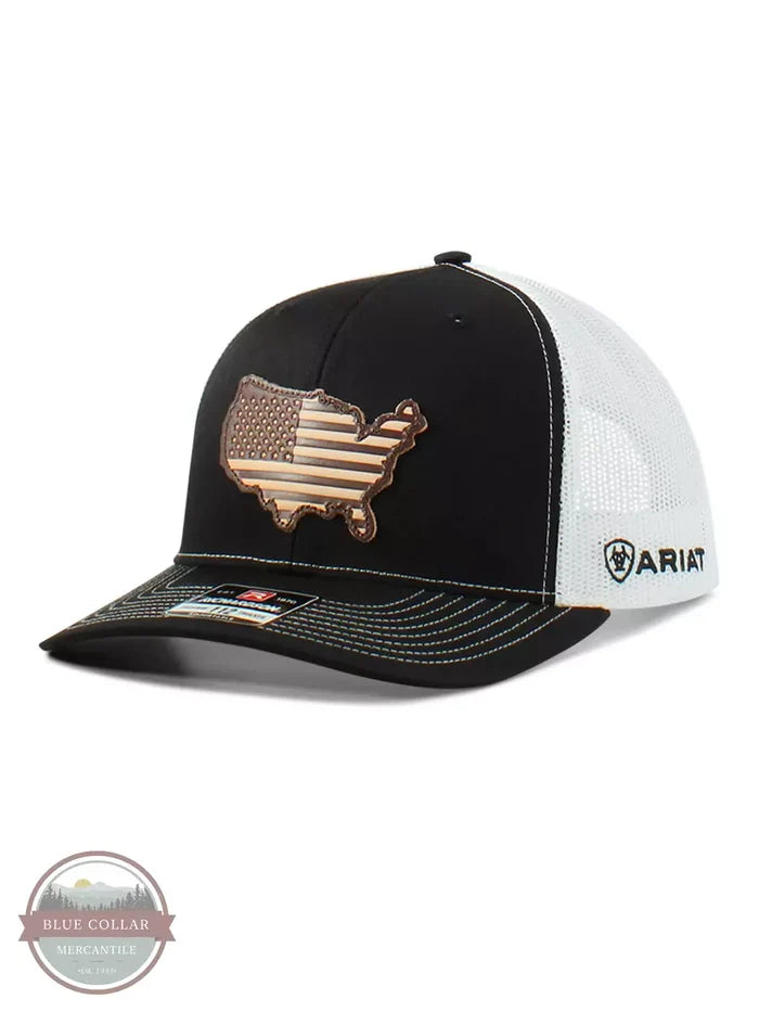 Ariat A300008801 R112 USA Leather Patch Cap in Black Profile View