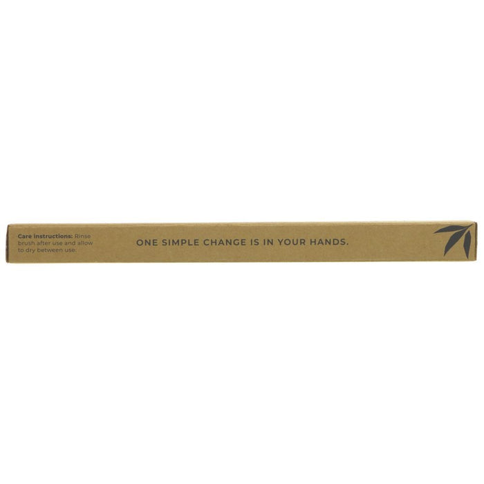 Bamboo toothbrush in recyclable packaging.
