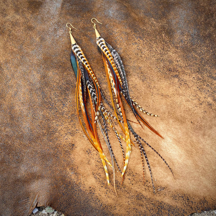 Astali Earrings-FREEBIRDS COLLECTION: Cone Feather-Cree Mix