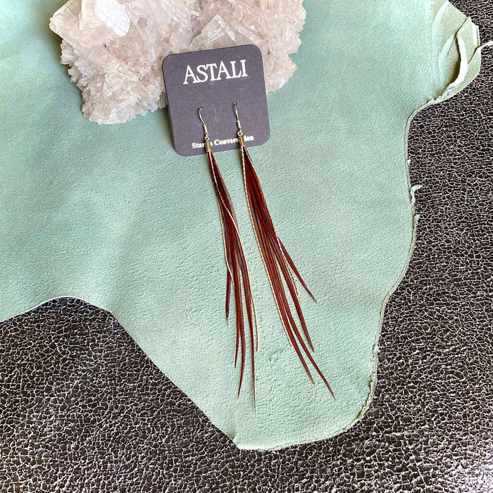 Astali Earrings-FREEBIRDS COLLECTION: Mini Feather-Auburn/Silver