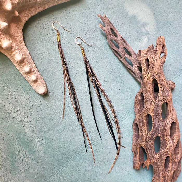 Astali Earrings-FREEBIRDS COLLECTION: Mini Feather-Cree & Black
