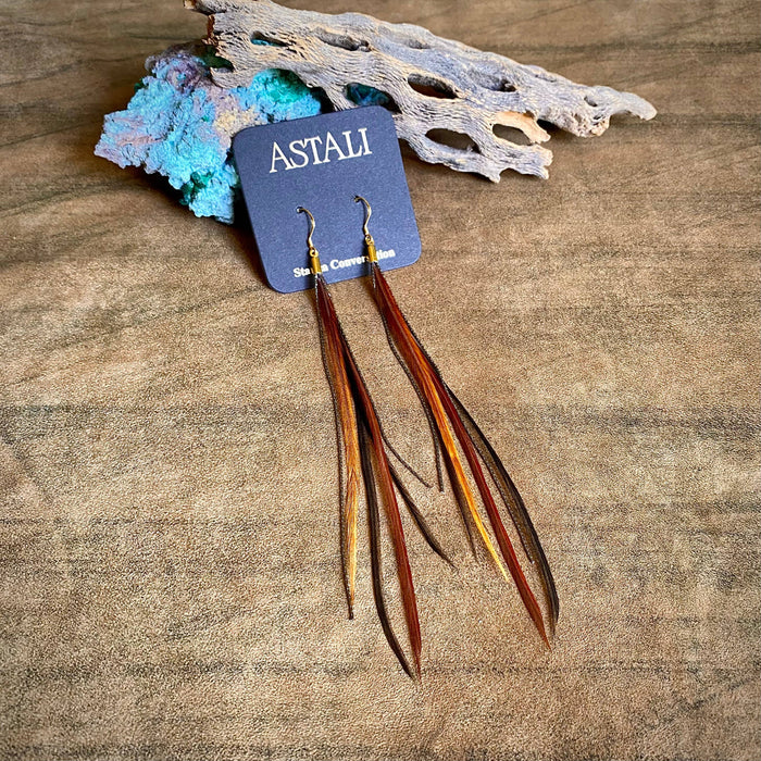 Astali Earrings-FREEBIRDS COLLECTION: Mini Feather-Fawn & Black
