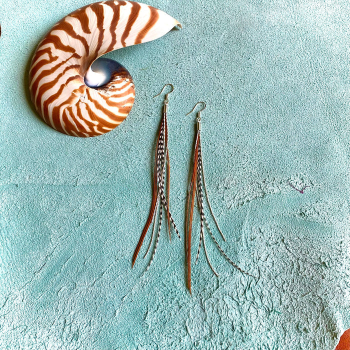 Astali Earrings FREEBIRDS COLLECTION: Mini Feather-Griz/Fawn/Silv